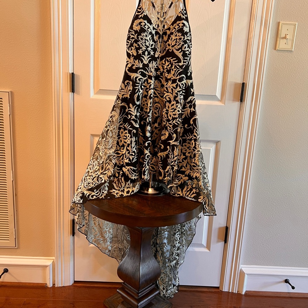 Elegant Black and gold High-Low Dress